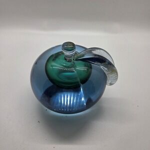 Vintage Murano Style Art Glass Apple Paperweight - Blue & Green Sommerso Glass
